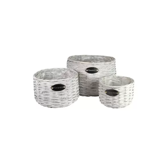 Gardener Select 3pc Light Grey Wood Short Round Basket Planter 6/CS