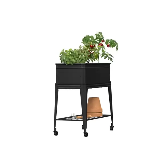 Panacea 30"x15"x32"H Elevated Planter with Wheels Black