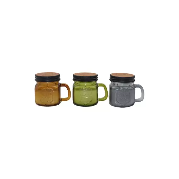 Patio Essentials 5oz Mini Mason Jar Citronella Candle Black Lid Assorted Colors Grey, Wine Bottle Green, Amber