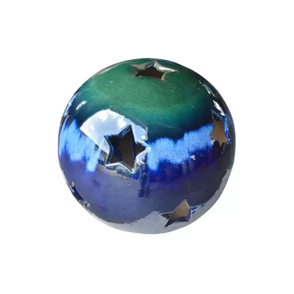 MCarr 12" Sphere With Stars Glass Green On Light Blue