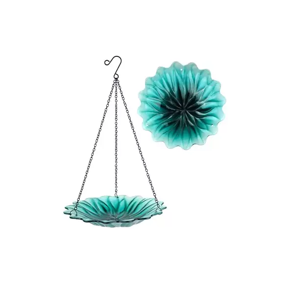 Natures Way 11in EcoCycle Hanging Birdbath Turquoise Dahlia