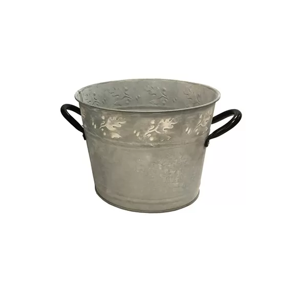Gardener Select 8" White Metal Planter with Leaf Design & Handles