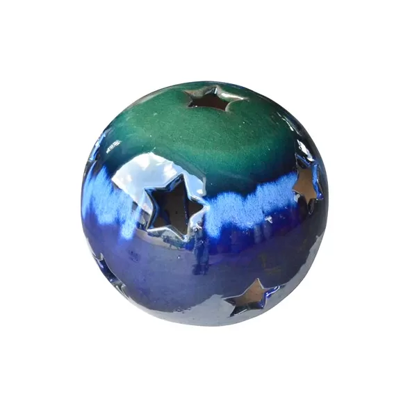 MCarr 10" Sphere With Stars Glass Green On Light Blue
