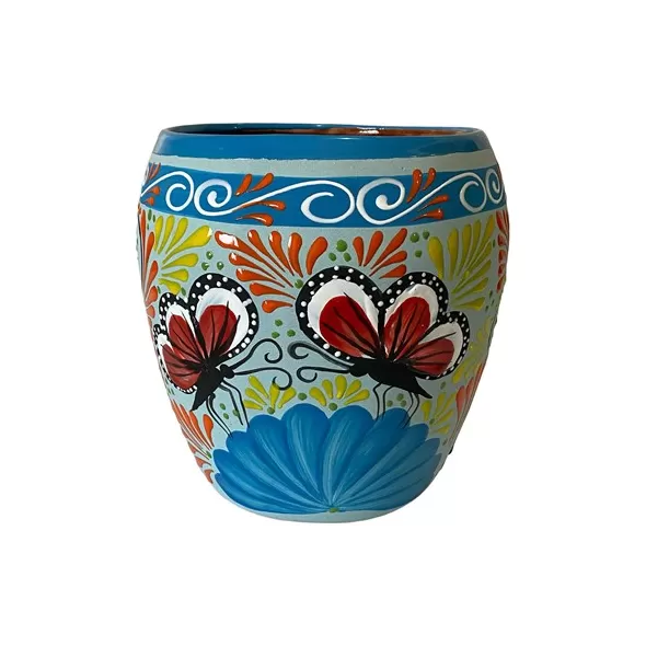 Talavera 11"Hx9.5"W Bella Especial Ovalo Pot Lite Blue