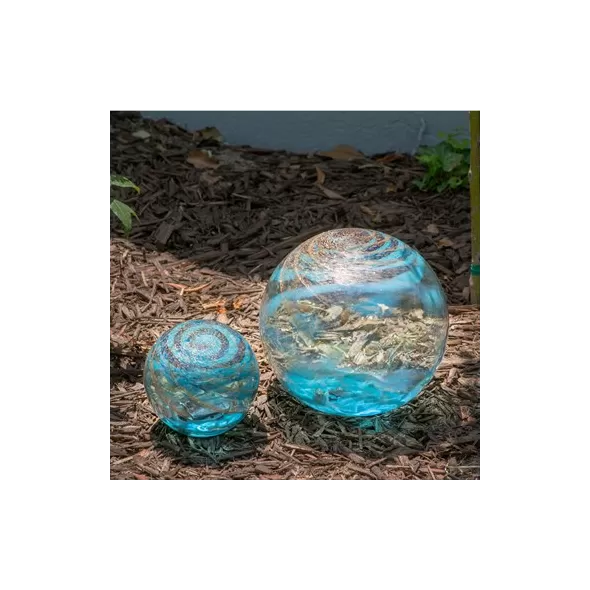 APM 10" Base Solar Orb Light Blue Swirl With Gold Dust