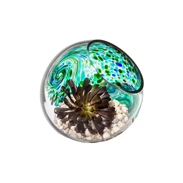 APM 7" Art Glass Terrarium Orb Lake Green