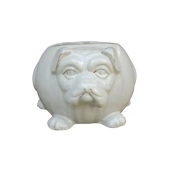 MCarr 15" Bulldog Planter Light Cream