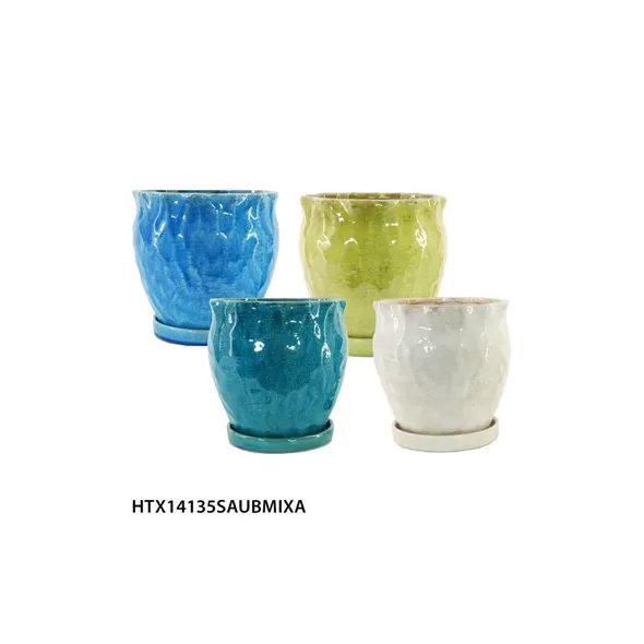 MCarr 8PC Hammered Cache Pot Set Mix Colors W/Sau}