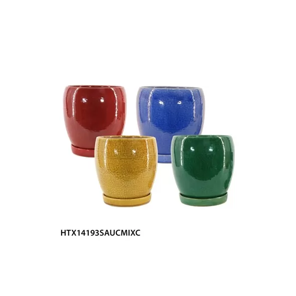 MCarr 16PC Round Egg Pot W/Saucer Set Mix Colors