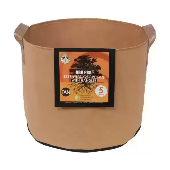 Gro Pro Essential Round Fabric Pot w/ Handles 5 Gallon - Tan (90/Cs)