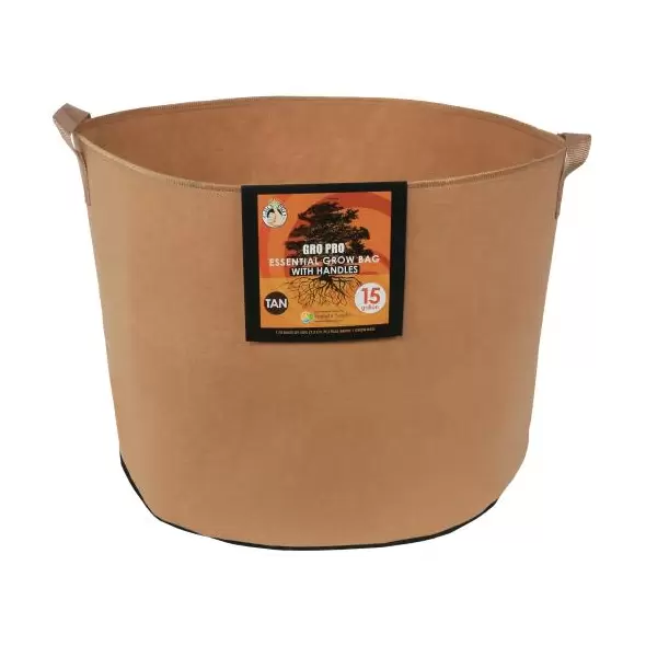 Gro Pro Essential Round Fabric Pot w/ Handles 15 Gallon - Tan (48/Cs)
