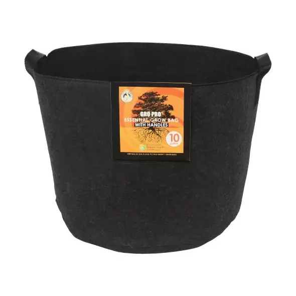 Gro Pro Essential Round Fabric Pot w/ Handles 10 Gallon - Black (60/Cs)