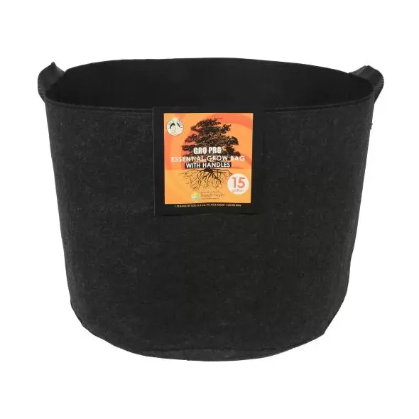 Gro Pro Essential Round Fabric Pot w/ Handles 15 Gallon - Black (48/Cs)