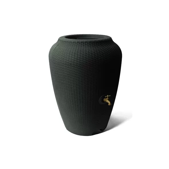 Algreen 50gal Wicker Rattan Rain Barrel Black