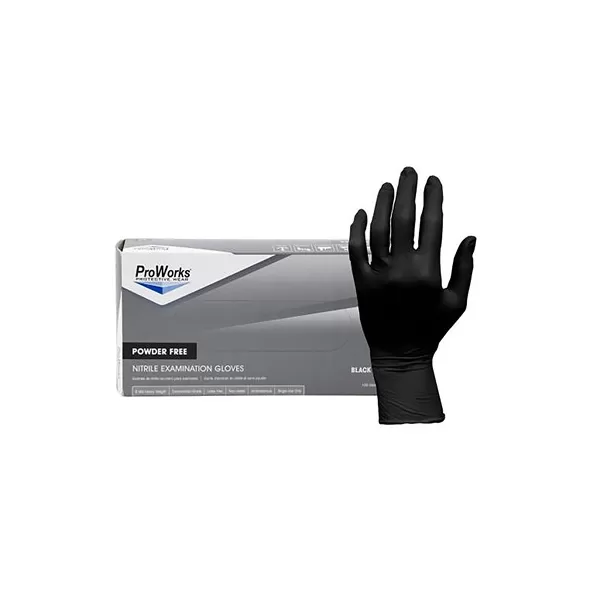 ProWorks Disposable Nitrile Exam Grade Gloves, Powder Free, Black, 6 mil, Large, 100ct Box, 10/CS