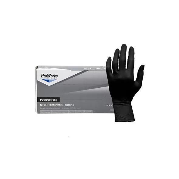 ProWorks Disposable Nitrile Exam Grade Gloves, Powder Free, Black, 6 mil, Medium, 100ct Box, 10/CS
