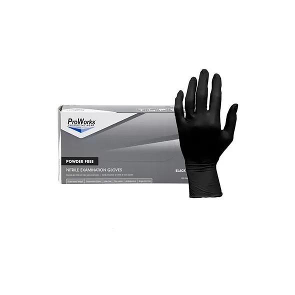 ProWorks Disposable Nitrile Exam Grade Gloves, Powder Free, Black, 6 mil, XL, 100ct Box, 10/CS