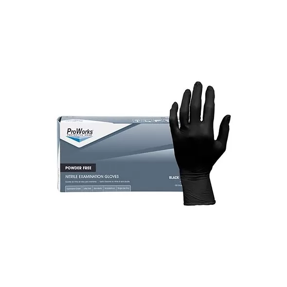 ProWorks Disposable Nitrile Exam Grade Gloves, Powder Free, Black, 4 mil, XL, 100ct Box, 10/CS