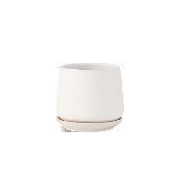 PHG 8"x7.5" Hand Rolled Pot With Attached Saucer Sand Milky White