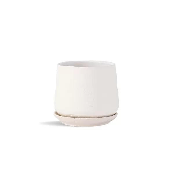 PHG 6.5"x6.5" Hand Rolled Pot With Attached Saucer Sand Milky White