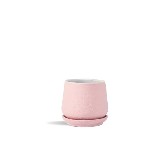 PHG 8"x7.5" Hand Rolled Pot With Attached Saucer Sand Pink