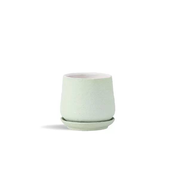 PHG 8"x7.5" Hand Rolled Pot With Attached Saucer Sand Sage Green