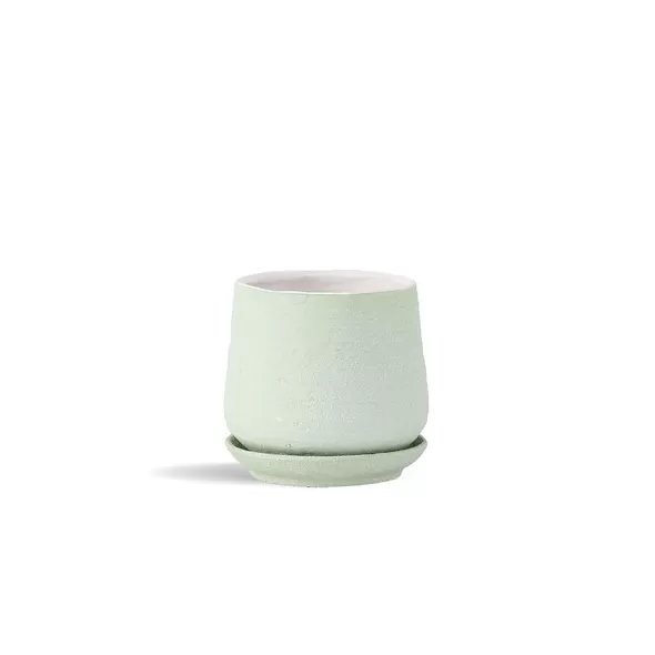 PHG 6.5"x6.5" Hand Rolled Pot With Attached Saucer Sand Sage Green