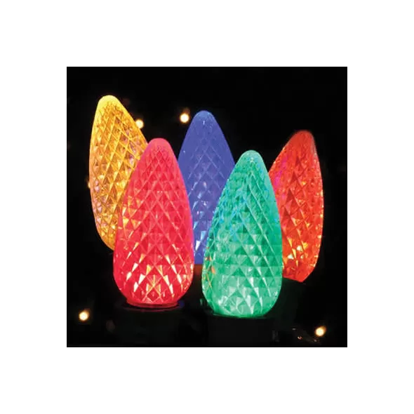 Christmas Light Bulb, Faceted E17 C9 LED Transparent Multi-Colored | BU-LED-FC9-TMU