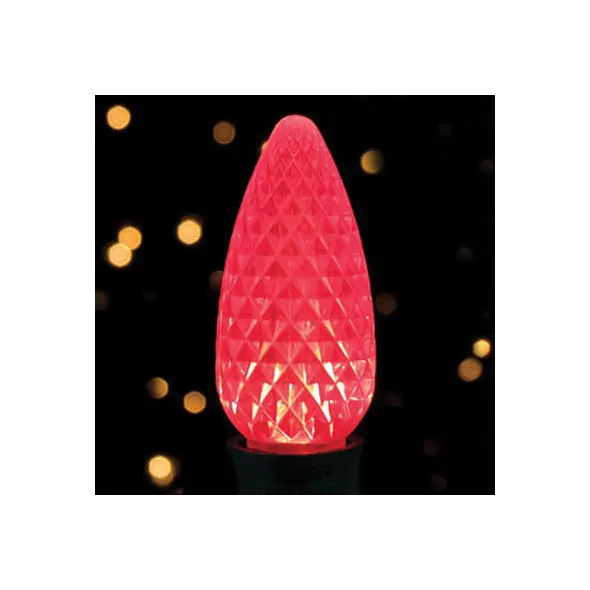 Christmas Light Bulb, Faceted E17 C9 LED Red Transparent | BU-LED-FC9-TRD