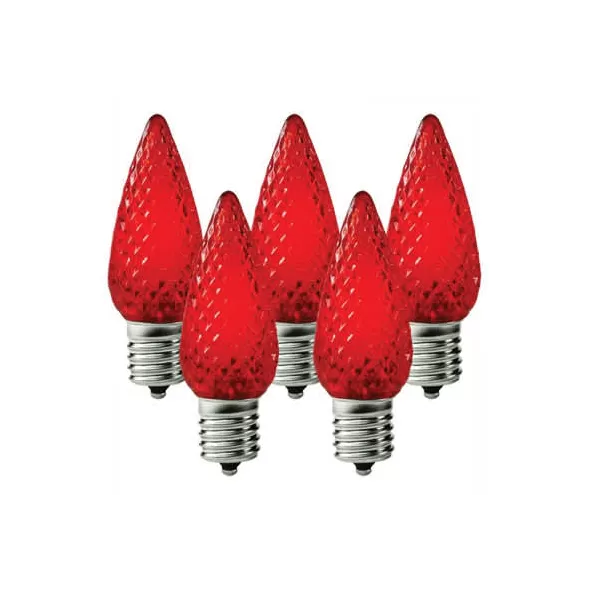 Christmas Light Bulb, Faceted E17 C9 LED Red Transparent | BU-LED-FC9-TRD