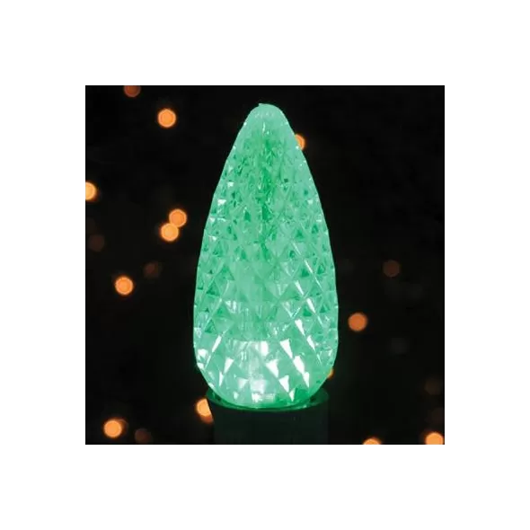 Christmas Light Bulb, Faceted E17 C9 LED Green Transparent