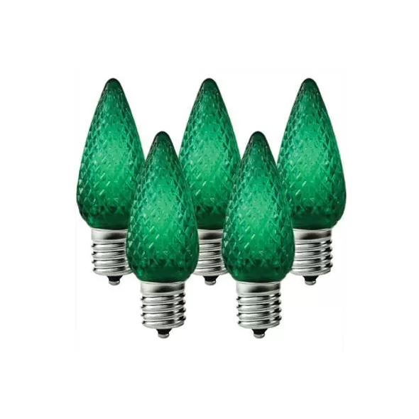 Christmas Light Bulb, Faceted E17 C9 LED Green Transparent