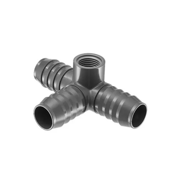 Gray PVC Reducing Tee 1 in. x 1 in. x 1 in. x 1/2 in. Insert x Insert x Insert x FIPT Side Outlet | 1416130