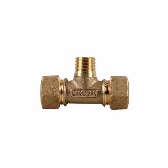 Tee, 3/4" x 3/4" x 1"Type T CTS Compression x Type T CTS Compression x MNPT Brass 74762T Series