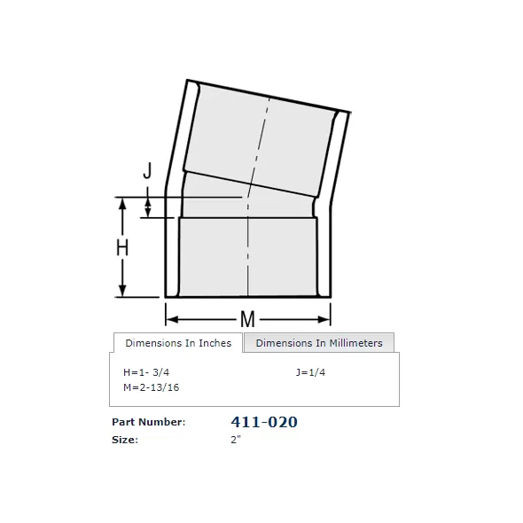 Sch. 40 PVC Elbow 2" Socket 11-1/4 Degree Standard | 411-020