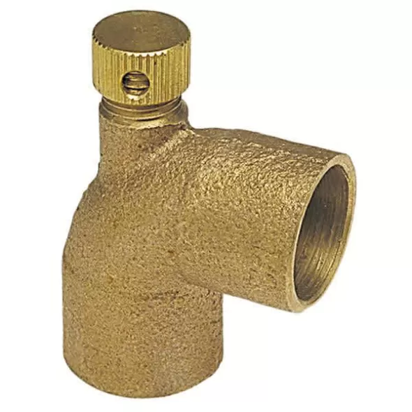 Vent Elbow, 1"Solder Cup Bronze 705D-LF Series 90 Degrees with Drain Port and Cap
