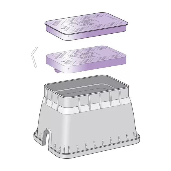 Valve Box, 12" Rectangular Black Box Reclaimed Water Standard with Purple Lid