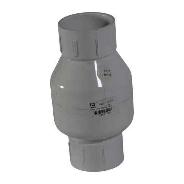 Spring Check Valve, 2" Slip White PVC 200 psi 1012 Series with Flow Control