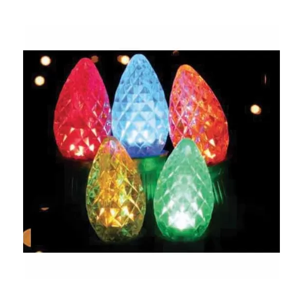 Christmas Light Bulb, Faceted E12 C7 LED Transparent Multi-Colored | BU-LED-FC7-TMU