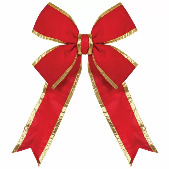 Decorative Bow, 24" Red Nylon with Gold Trim