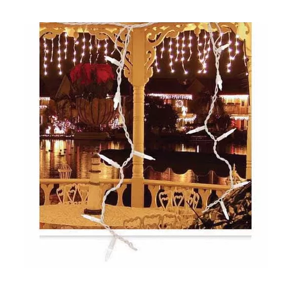 LED Icicle Light String, 210 W 8' Ultra Warm White Commercial Coaxial Transparent Mini