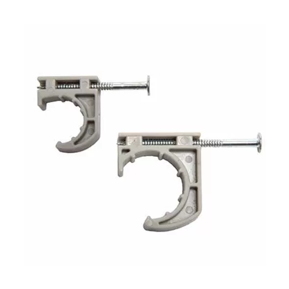Half Clamp, 1" CTS Gray Plastic Round with Preloaded Nail