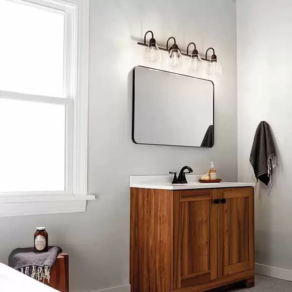 300 W Medium A19 Incandescent Olde Bronze Steel Vanity Light | KIC45974OZ