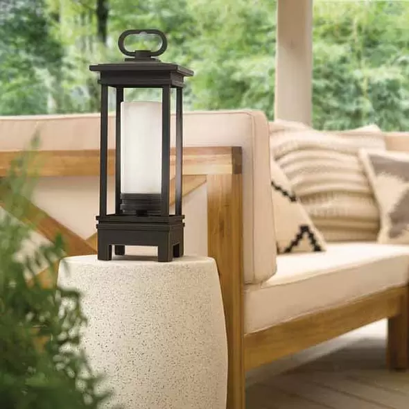 7 W 3000K Integrated LED Rubbed Bronze Aluminum Portable Bluetooth Lantern | KIC49473RZLED