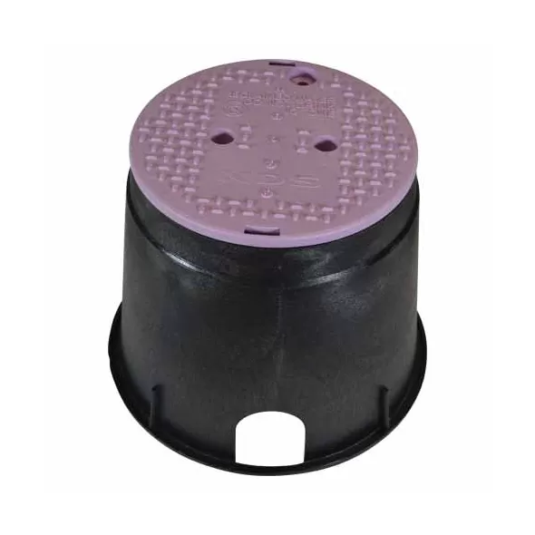 10" Round Black Box Reclaimed Water Standard with Overlapping Purple Cover Valve Box | NDB111BCR
