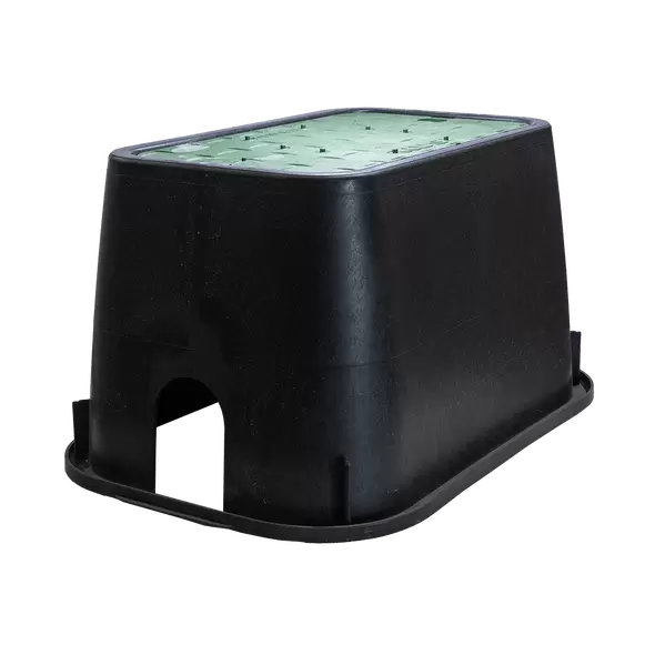 10" x 15" x 10" Rectangular Black Box Standard with Overlapping Green Cover Valve Box | NDBD1000SG