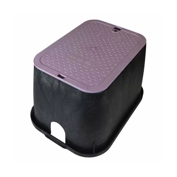 14" x 19" Rectangular Black Box Reclaimed Water Standard with Overlapping Purple Cover Valve Box | NDB113BCR