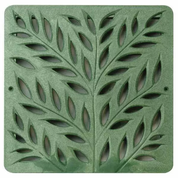 12" x 12" Square Green Catch Basin Decorative Botanical Drain Grate | NDS1218GR