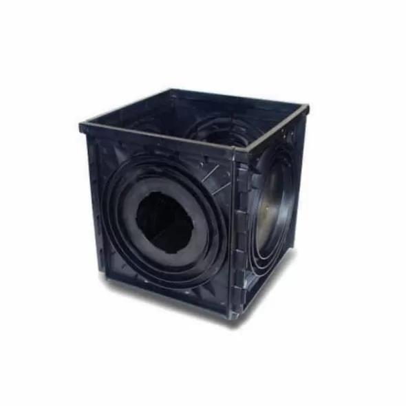 18" x 18" x 19-1/4" Square 2-Outlet Black Expandable Catch Basin | NDS1800