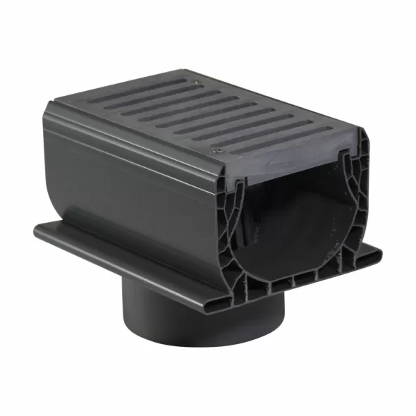 7" x 4" Gray Fabricated with Bottom Outlet and Grate Channel Drain | NDS2351